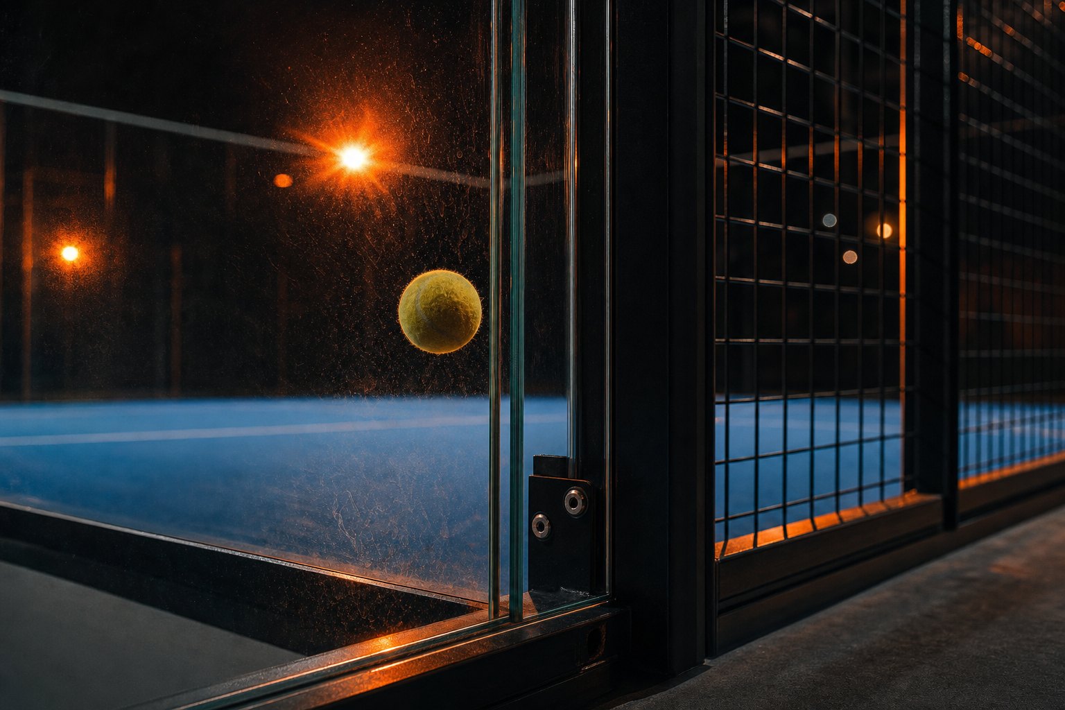 Padelball kurz vor der Glasrückwand